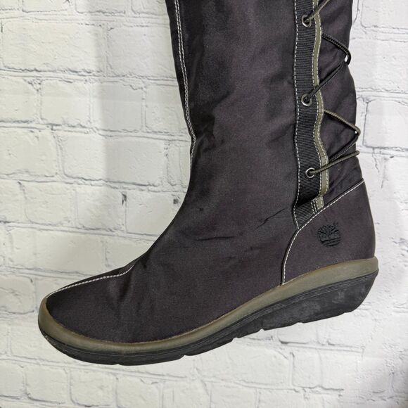 Timberland Knee High Boots Women's Size 9 1/2 M Canvas Faux Fur Waterproof Lace - Picture 7 of 16